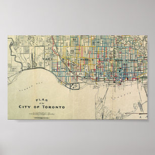 Affiche Carte de la ville de Toronto Ontario 1908