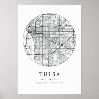 Affiche Carte de la ville de Tulsa Oklahoma