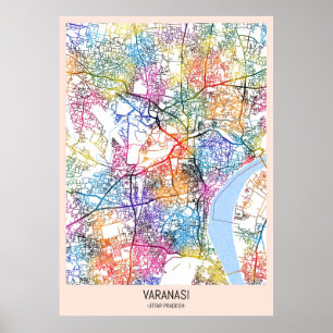 Affiche Carte de la ville de Varanasi Uttar Pradesh