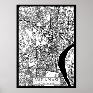 Affiche Carte de la ville de Varanasi Uttar Pradesh