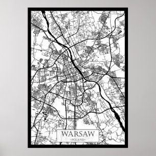Affiche Carte de la ville de Varsovie Pologne