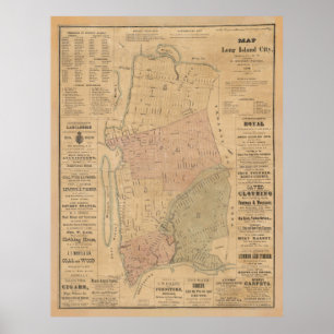 Affiche Carte de la ville de vintage Long Island (1876)
