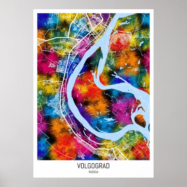 Affiche Carte de la ville de Volgograd Russie (Devant)