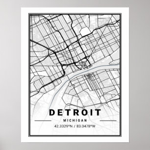 Affiche Carte de la ville de voyage de Detroit Michigan US