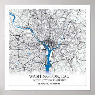 Affiche Carte de la ville de voyage de Washington DC USA