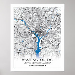 Affiche Carte de la ville de voyage de Washington DC USA