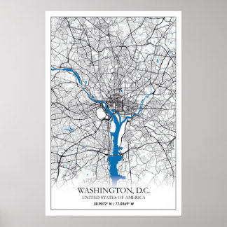 Affiche Carte de la ville de voyage de Washington DC USA