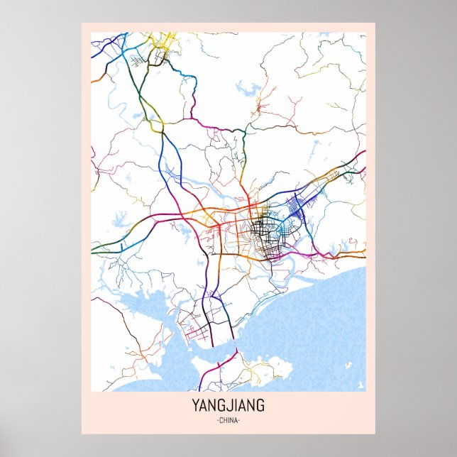 Affiche Carte de la ville de Yangjiang Chine (Devant)