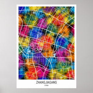 Affiche Carte de la ville de Zhangjiagang