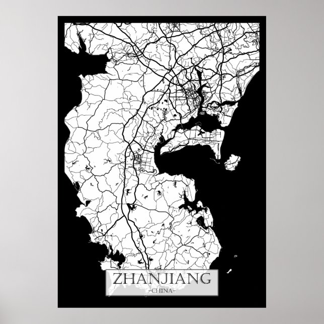Affiche Carte de la ville de Zhanjiang Chine (Devant)