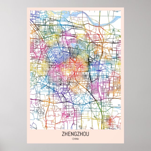 Affiche Carte de la ville de Zhengzhou (Devant)
