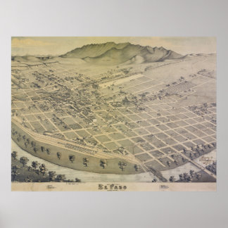 Affiche Carte de la ville d'El Paso 1886