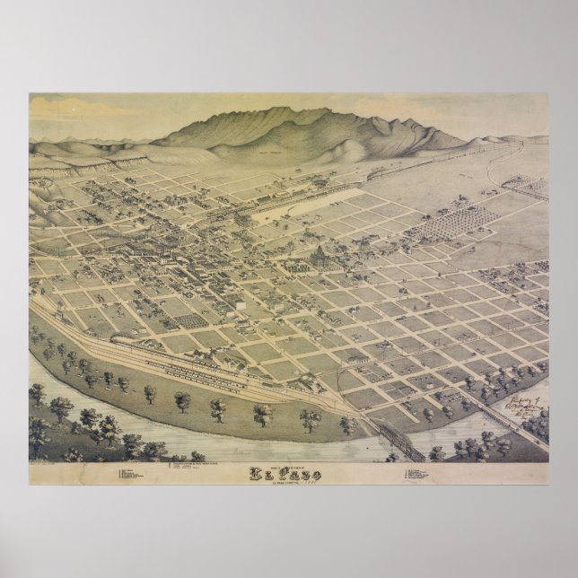 Affiche Carte de la ville d'El Paso 1886 (Devant)
