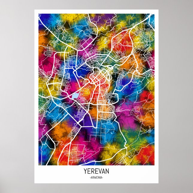 Affiche Carte de la ville d'Erevan Arménie (Devant)