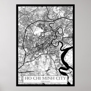 Affiche Carte de la ville d'Hô Chi Minh au Vietnam