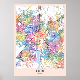 Affiche Carte de la ville d'Ilorin Nigeria