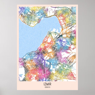 Affiche Carte de la ville d'İzmir Türkiye