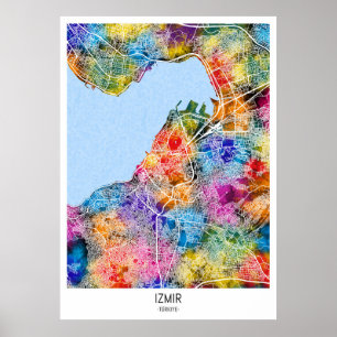 Affiche Carte de la ville d'İzmir Türkiye