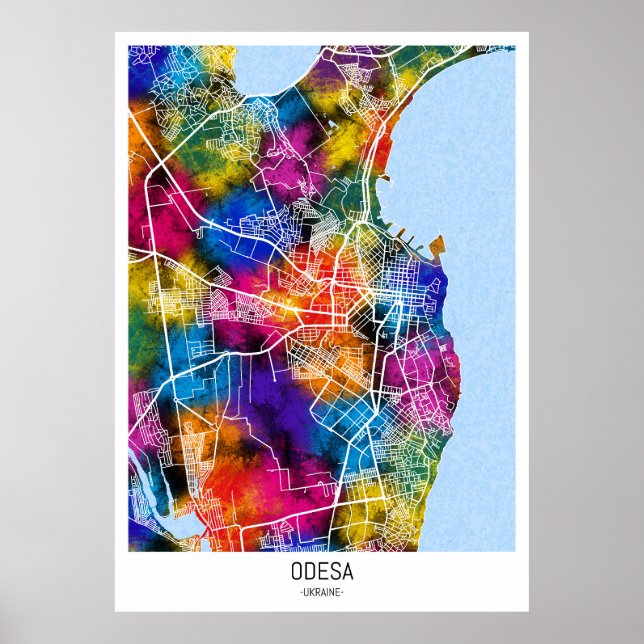 Affiche Carte de la ville d'Odesa Ukraine (Devant)
