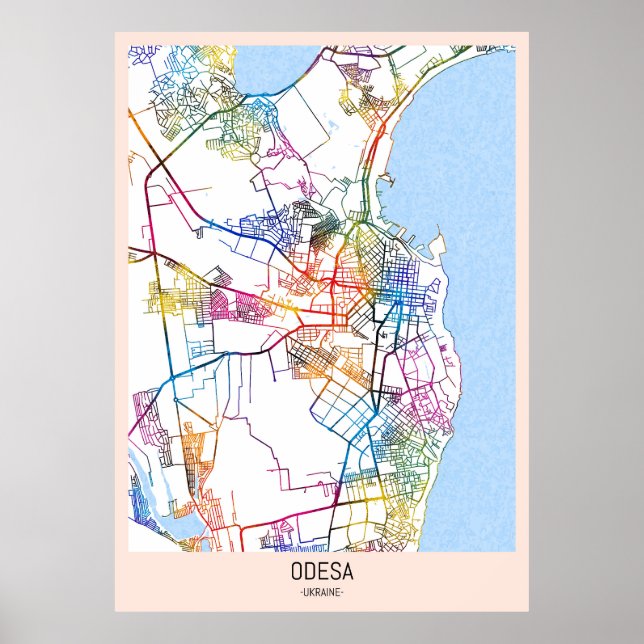 Affiche Carte de la ville d'Odessa Ukraine (Devant)