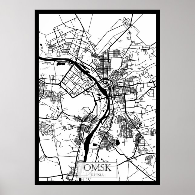 Affiche Carte de la ville d'Omsk Russie (Devant)