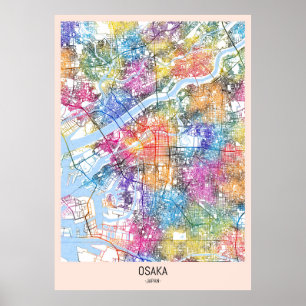 Affiche Carte de la ville d'Osaka Japon