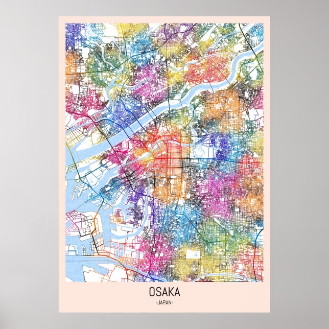 Affiche Carte de la ville d'Osaka Japon (Devant)