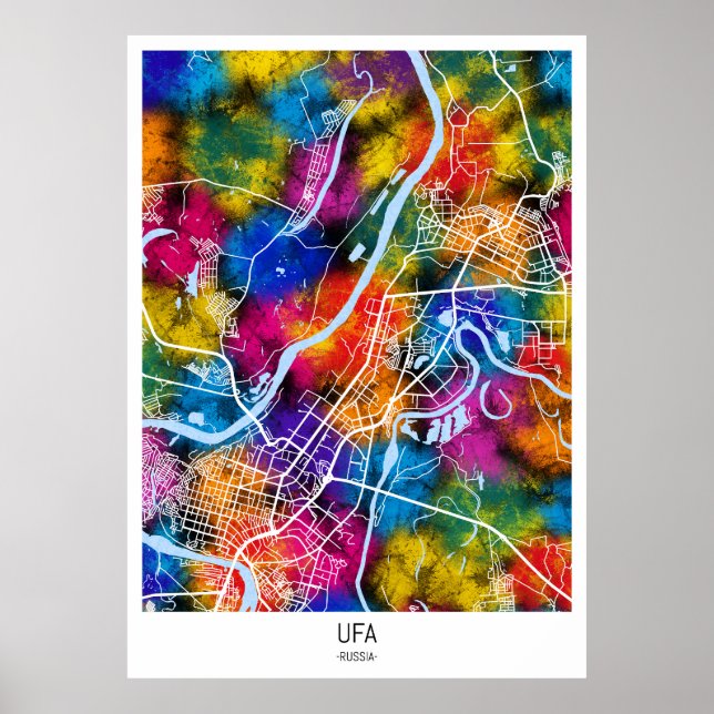 Affiche Carte de la ville d'Ufa Russie (Devant)
