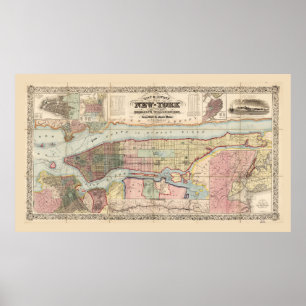 Affiche Carte de la ville et du comté de New York (1857)