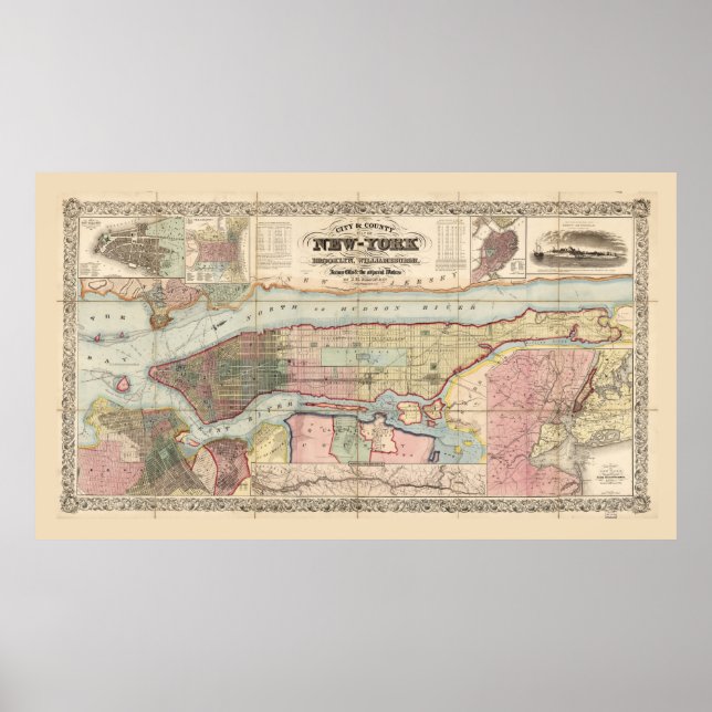 Affiche Carte de la ville et du comté de New York (1857) (Devant)