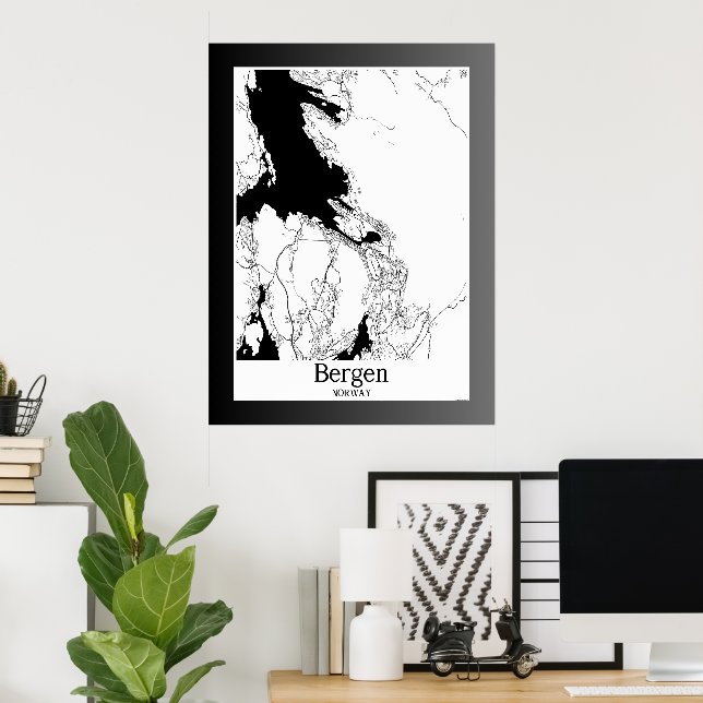 Affiche Carte de la ville moderne de Bergen Norvège (Bureau à domicile)