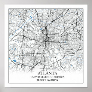 Affiche Carte de la ville touristique Atlanta Georgia USA