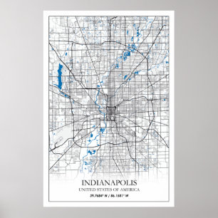 Affiche Carte de la ville touristique d'Indianapolis India
