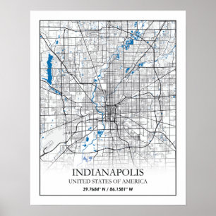 Affiche Carte de la ville touristique d'Indianapolis India
