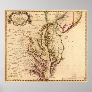 Affiche Carte de la Virginie et du Maryland 1721
