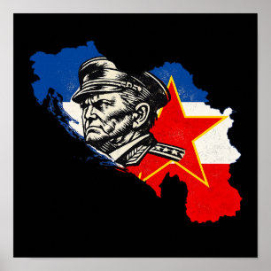 Affiche Carte de la Yougoslavie SFRY Tito en bois gravé vi