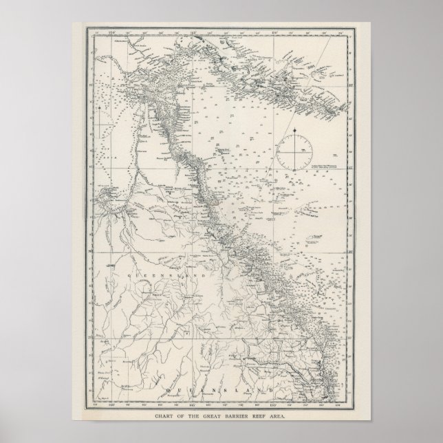 Affiche Carte de la zone de la Grande barrière de corail (Devant)