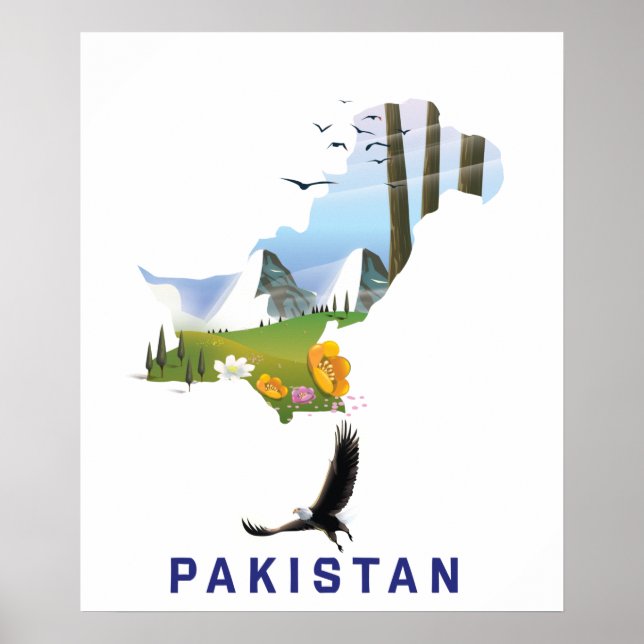 Affiche Carte de l'affiche de voyage au Pakistan (Devant)