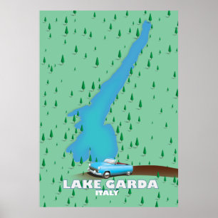 Affiche Carte de l'affiche de voyage du lac de Garde Itali