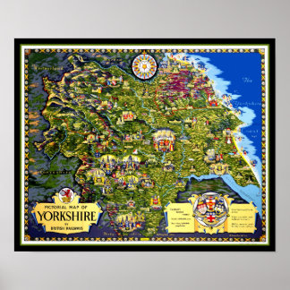 Affiche Carte de l'affiche de voyage du Yorkshire