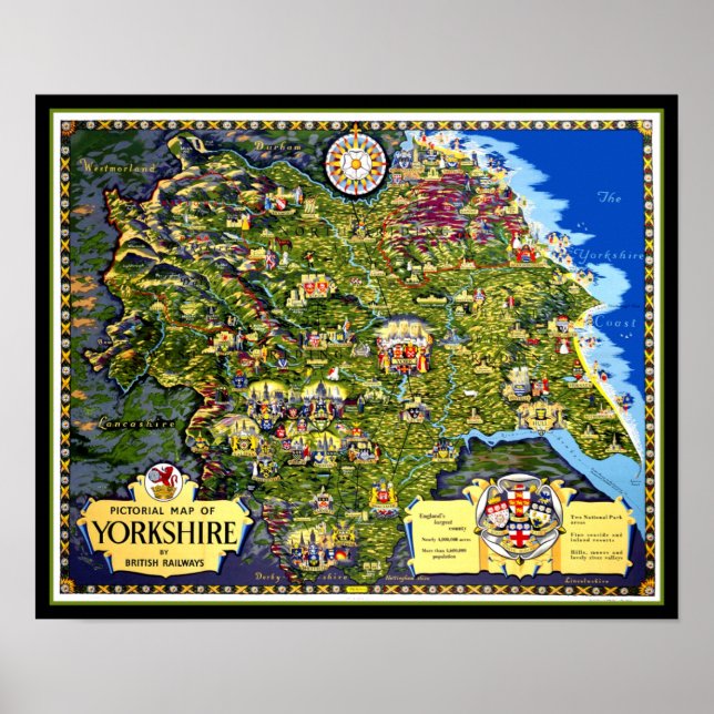 Affiche Carte de l'affiche de voyage du Yorkshire (Devant)