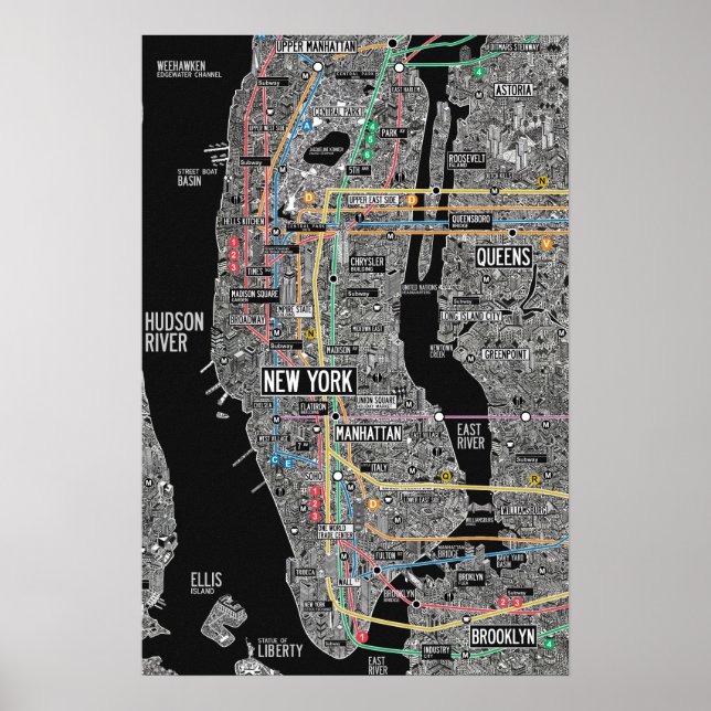 Affiche Carte de l'affiche du métro New York City (Devant)