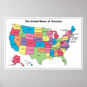 Affiche Carte de l'affiche en couleurs des USA