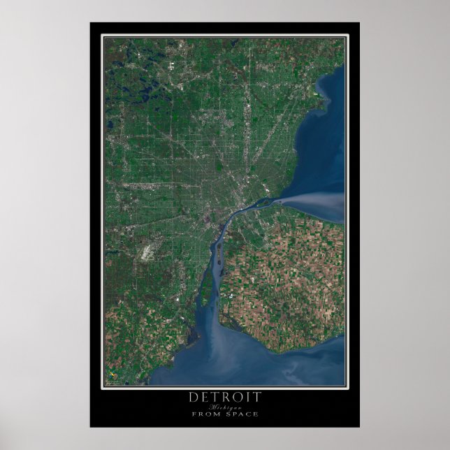 Affiche Carte de l'affiche satellite de Detroit Michigan (Devant)