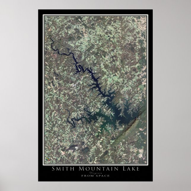 Affiche Carte de l'affiche satellite de Smith Mountain Lak (Devant)