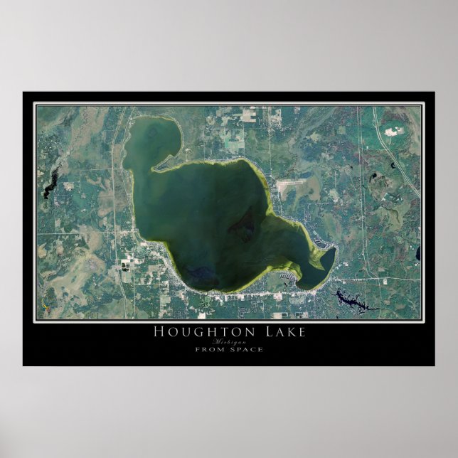 Affiche Carte de l'affiche satellite du lac Houghton du Mi (Devant)