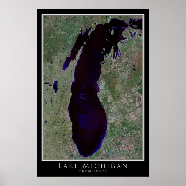 Affiche Carte de l'affiche satellite du lac Michigan (Devant)