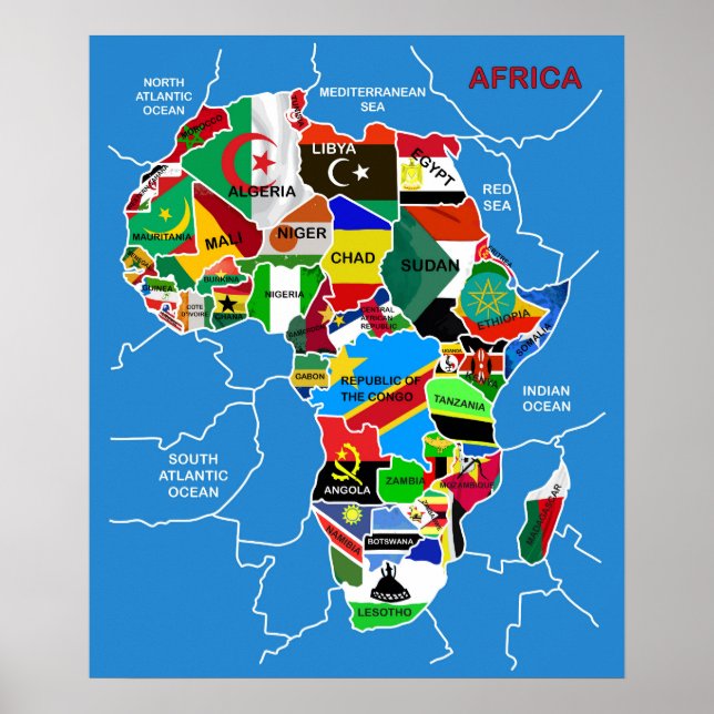 Affiche Carte de l'Afrique avec drapeaux (Devant)