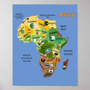 Affiche Carte de l'Afrique avec drapeaux Oeuvre