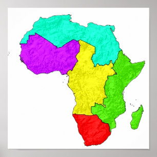 Affiche Carte de l'Afrique avec ses régions